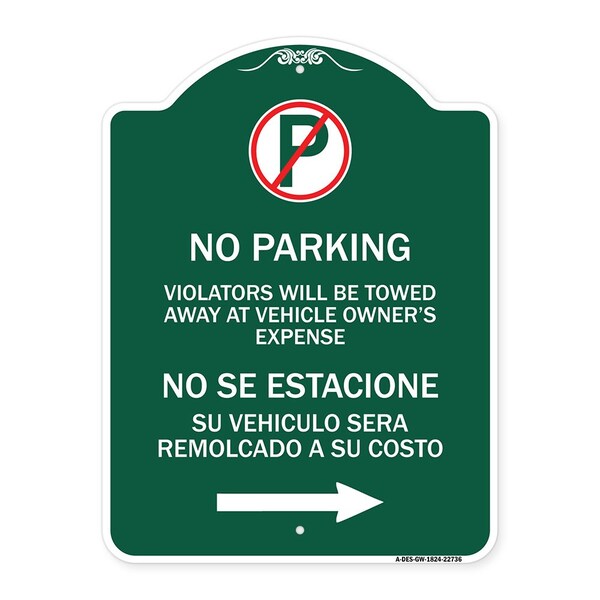 Signmission Violators Will Be Towed Away at Vehicle Owners Expense No Se Estacione Su Vehiculo, GW-1824-22736 A-DES-GW-1824-22736 - main
